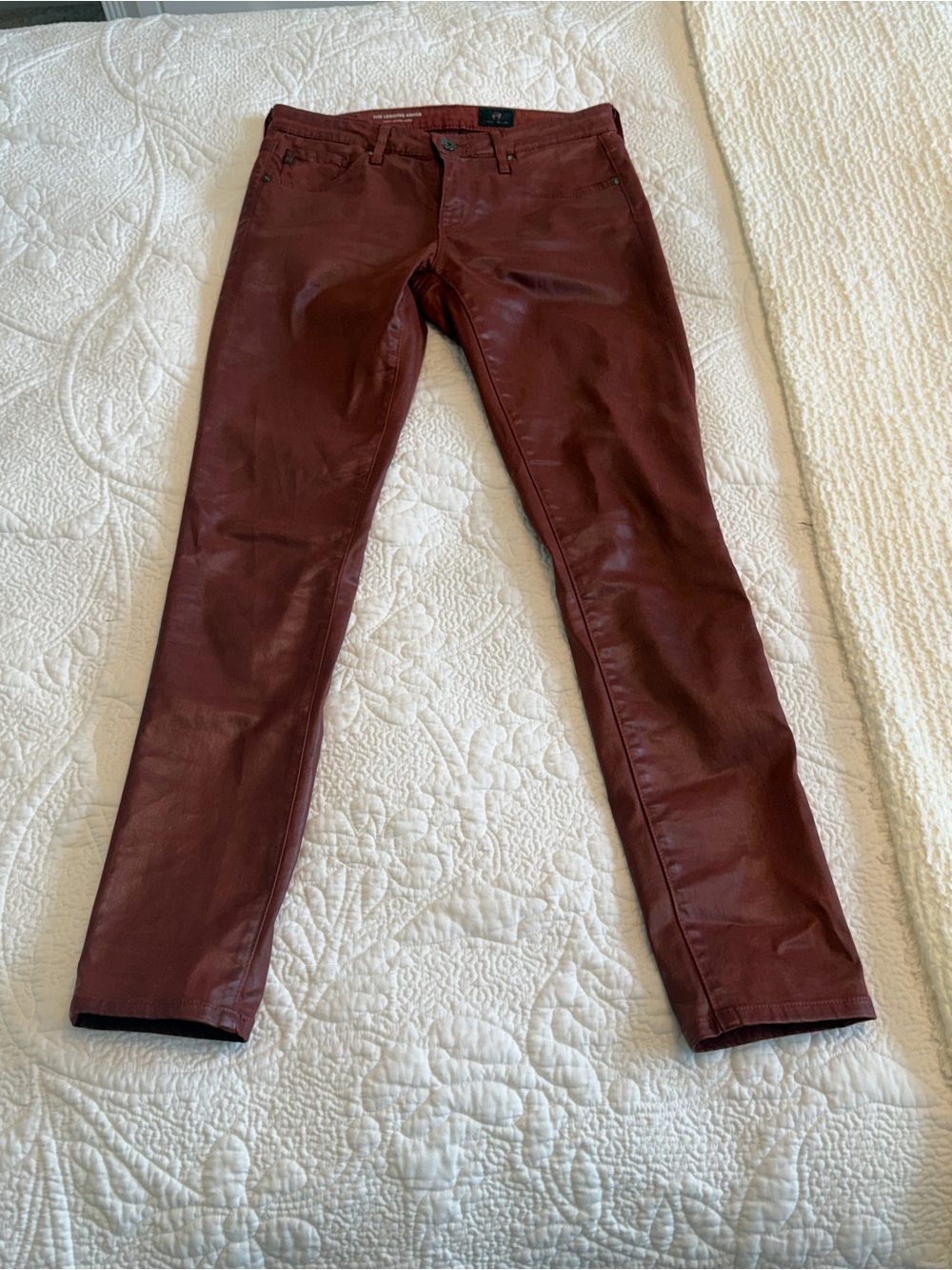 Ag Adriano Goldschmied Wine Red Faux Leather Skinny Jeans